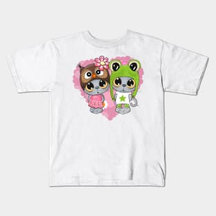 Cute kittens on a pink heart background Kids T-Shirt